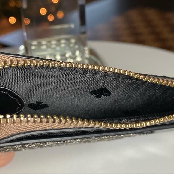 NEW! KATE SPADE Odette Wallet Gold Glitter Black Patent Leather L-Zip Keychain - Picture 9 of 13